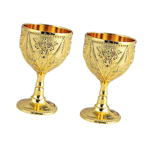 Set Of 2 30ml Metal Wine Cups Medieval Ornaments Embossed Mini Chalice Goblet