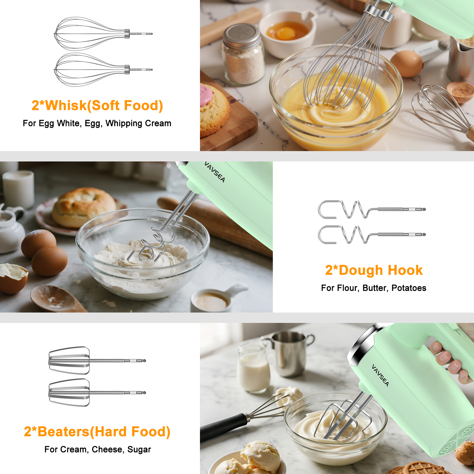 VAVSEA 500W Electric Hand Mixer with 32 Attachments, Green photo 7