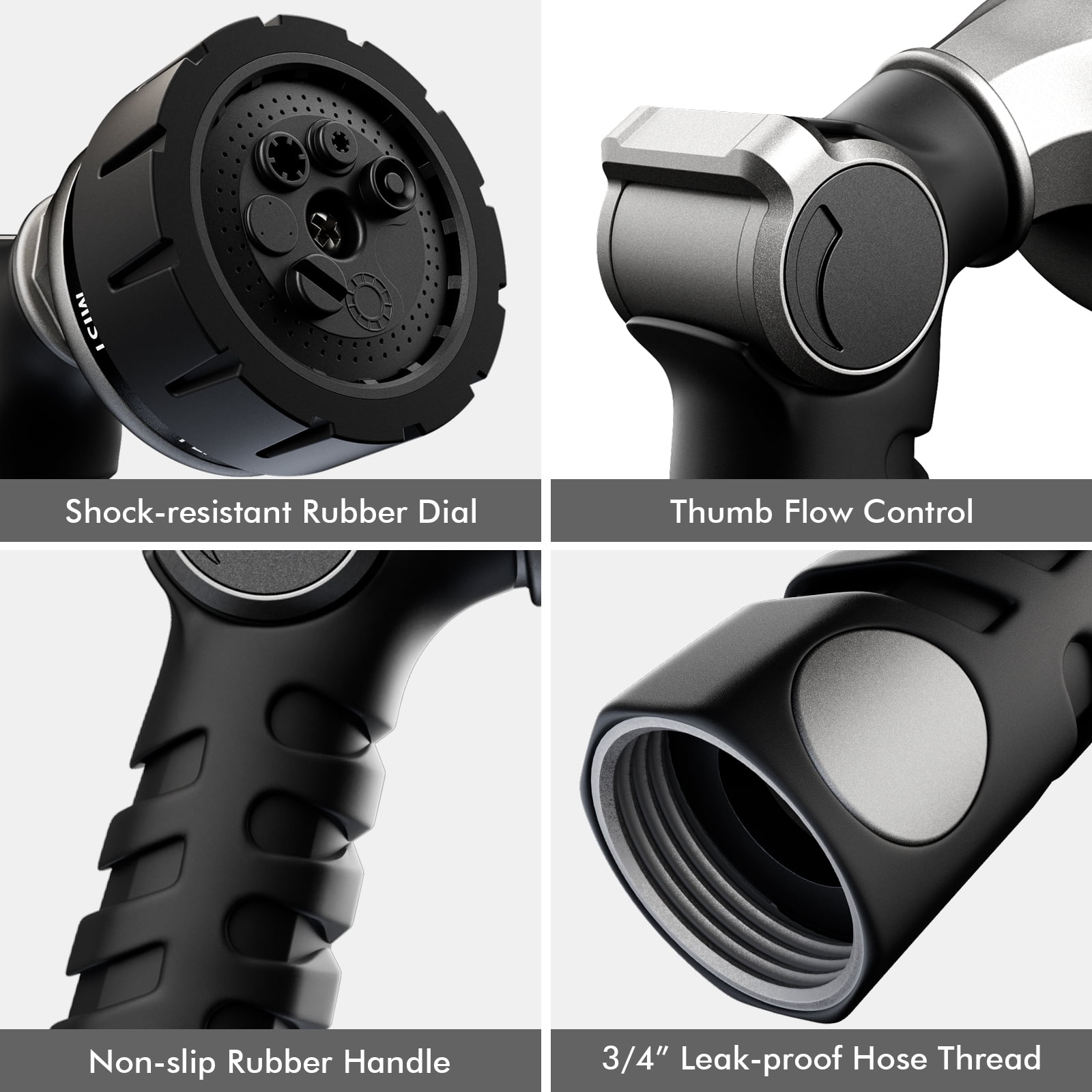 Restmo Ergonomic Heavy-Duty Garden Hose Nozzle, Soft TPU Rubber, 7 Watering Patterns, Thumb Control, High Pressure Sprayer