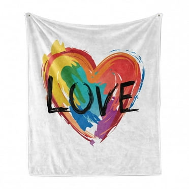 Rainbow Soft Flannel Fleece Throw Blanket, Brush Painted Pride Heart LGBT Plain Background, Cozy Plush for Indoor and Outdoor Use, 70" x 90", Multicolor, by Ambesonne