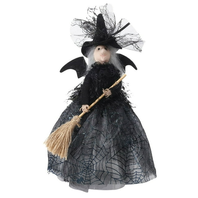 Halloween Small Witch Toy Trickery Prop 11 Inch Tree Topper Witch Black