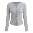thumbnail image 4 of Womens Button Down Cardigan Long Sleeve Knit Cardigans Sweater Tops Color: Light Gray Size: S, 4 of 4