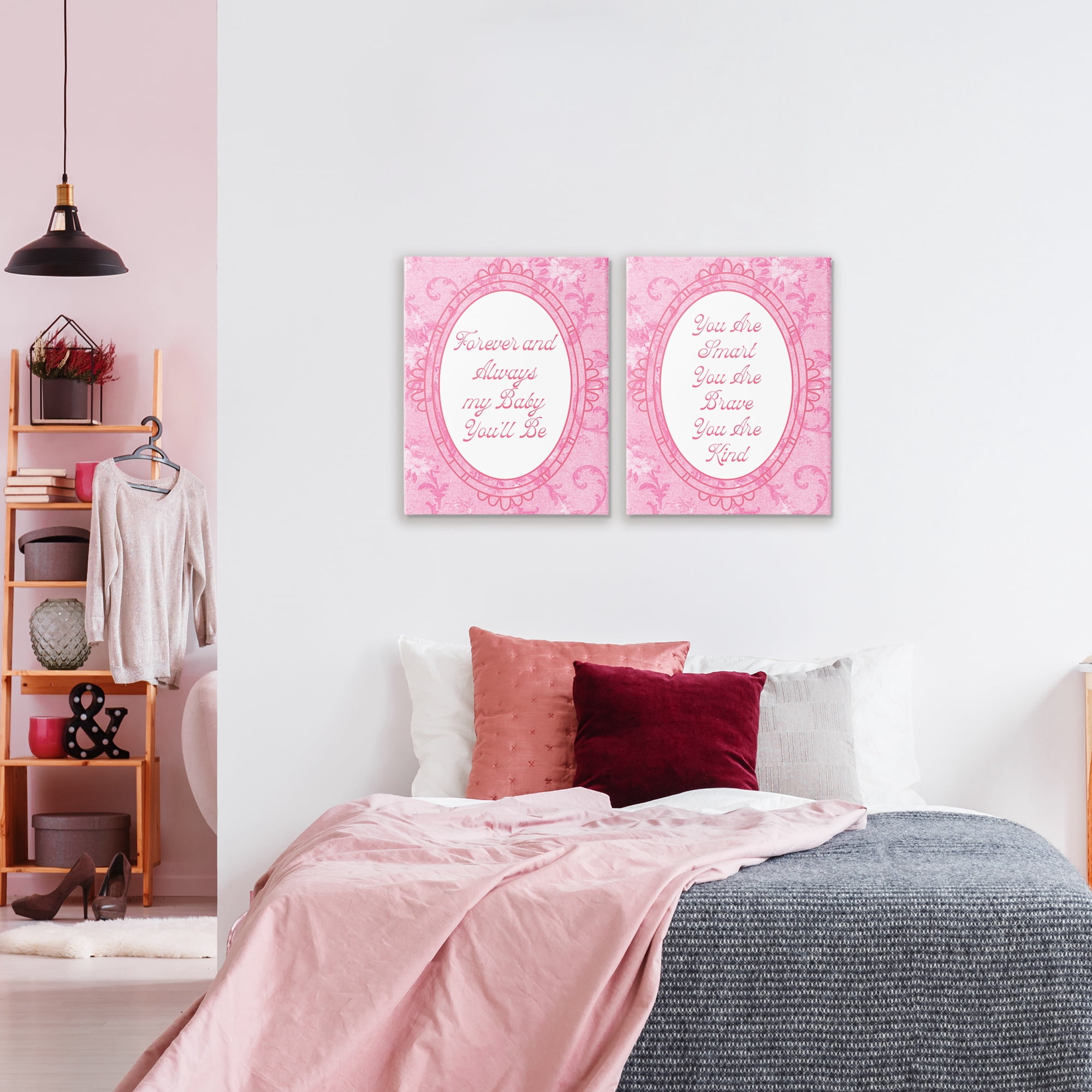 Stupell Industries Loving Pink Ornate Phrases 2 Piece Canvas Wall Art Set, design by Lil' Rue