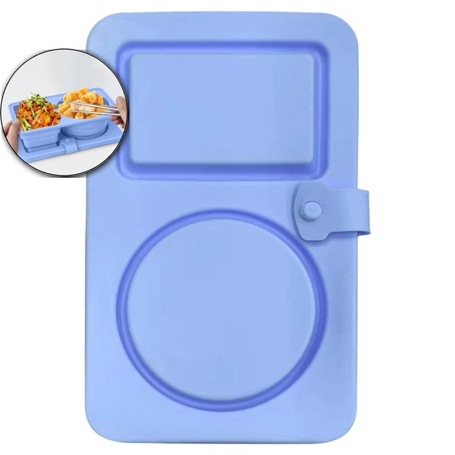 Dvruxg Boîte à Collation en Silicone à Double Compartiment, Récipient à Lunch Réutilisable et Étanche, Plateau à Condiments Pliable pour Déjeuners