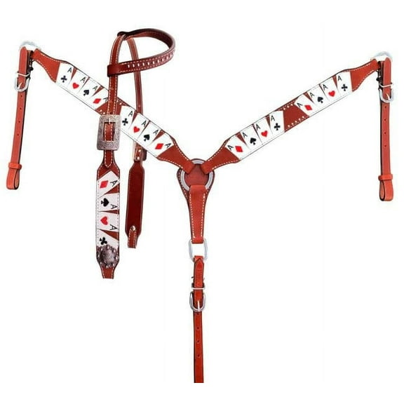 Showman "Four of a Kind" Leather Single Ear Headstall & Breast Collar Set