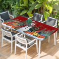 thumbnail image 2 of Red Snowman Christmas Table Cloths for 6 Foot Rectangle Tables, Xmas Tree Gifts Elk Snowflake Winter Patio Waterproof Elastic Fitted Tablecloths, Washable Rectangular Table Cover for Camping, 2 of 8