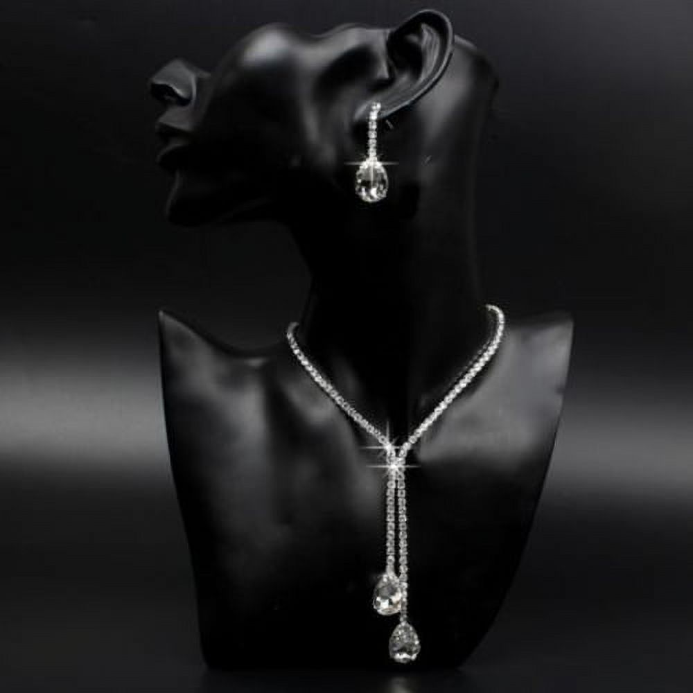 Besufy Women Jewelry Set Bridal Wedding Party Rhinestone Waterdrop Pendant Necklace Earrings - image 3 of 4