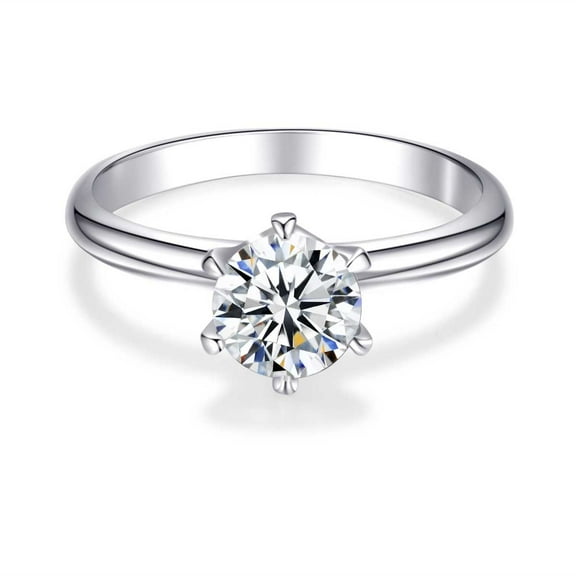 Timorina 1CT Women Moissanite Engagement Ring, Silver with 18K White Gold Plated