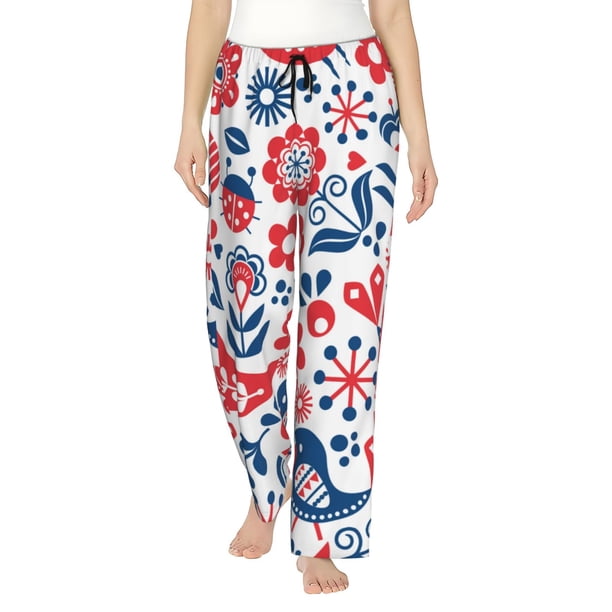 Balery Birds Flowers Pantalones de pijama para mujer, pijamas ultraligeros, pantalones de estar por casa-Medium