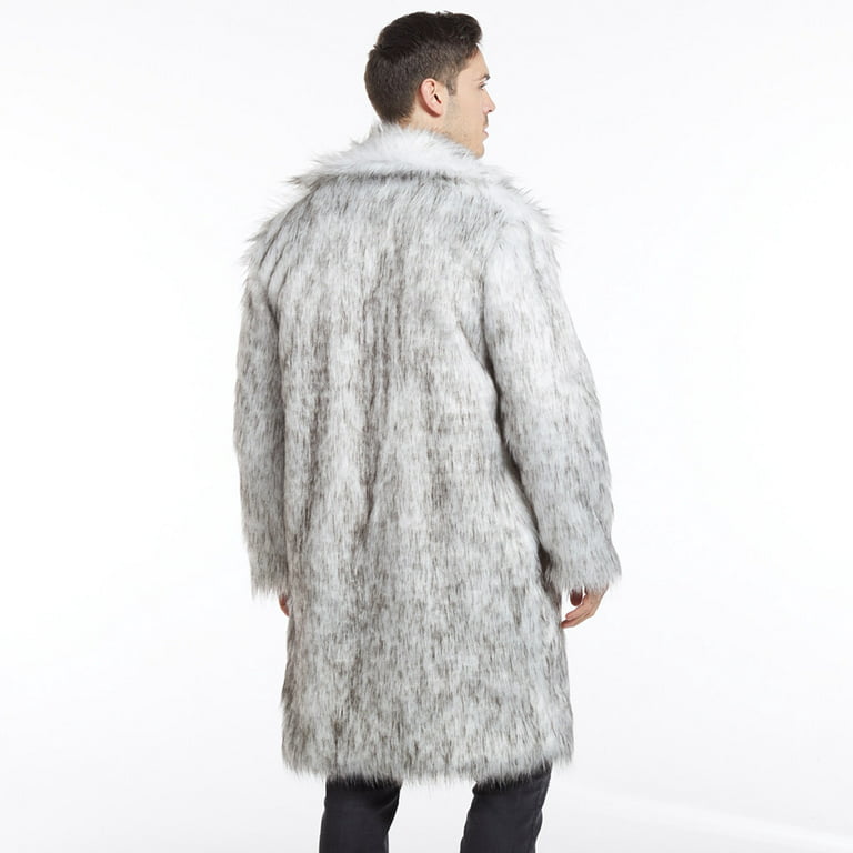 Kbkybuyz Men's Winter Faux Fox-Fur' Coat Turn-Down Collar Long Jackets Warm Overcoat, Size: Xl(xl), Gray
