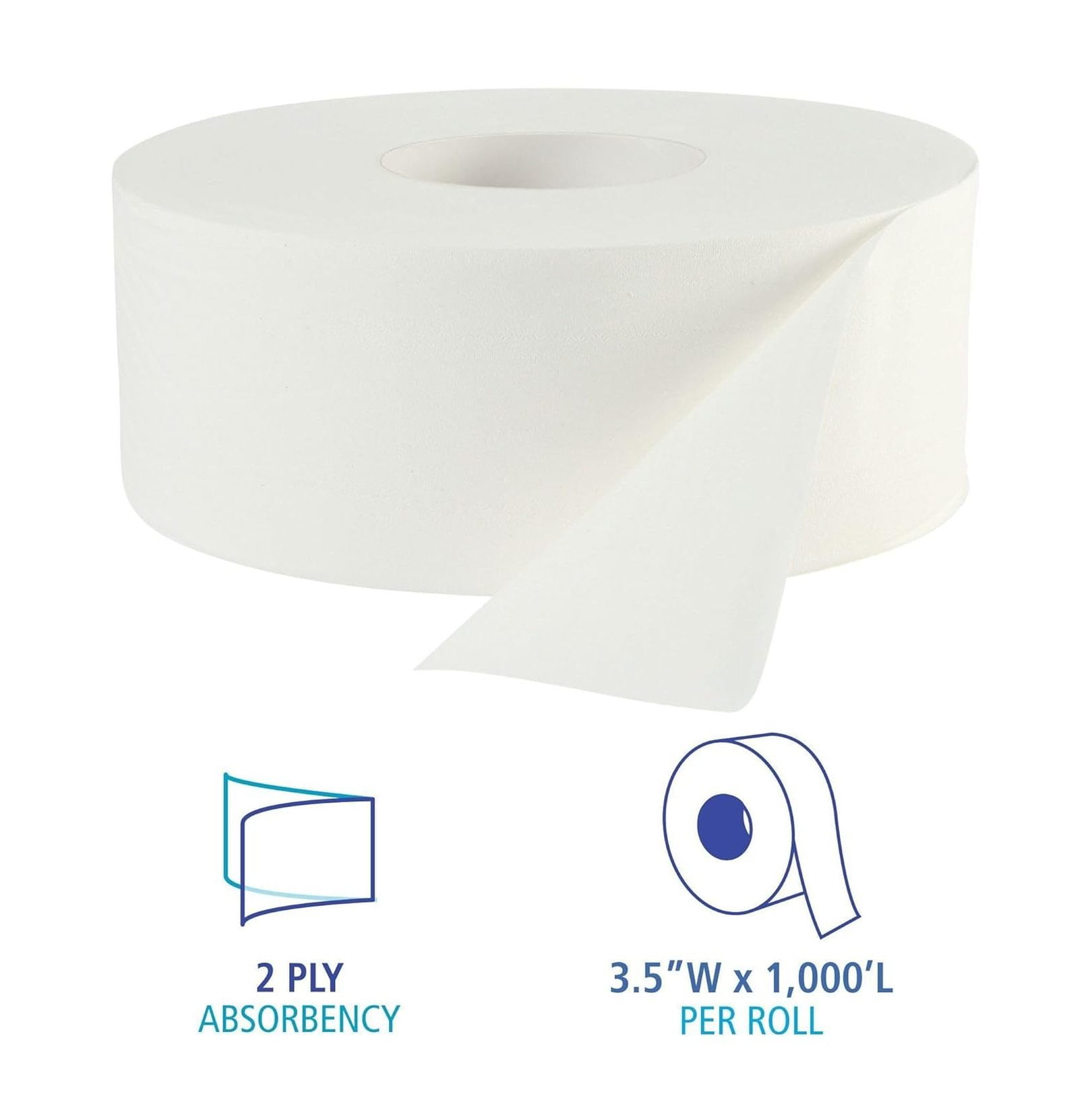 6100 JRT Bath Tissue, Jumbo Roll, 12 Rolls - White, 2-Ply, 1000ft Per Roll - Recycled, Embossed Toilet Paper for Home & Commercial Use