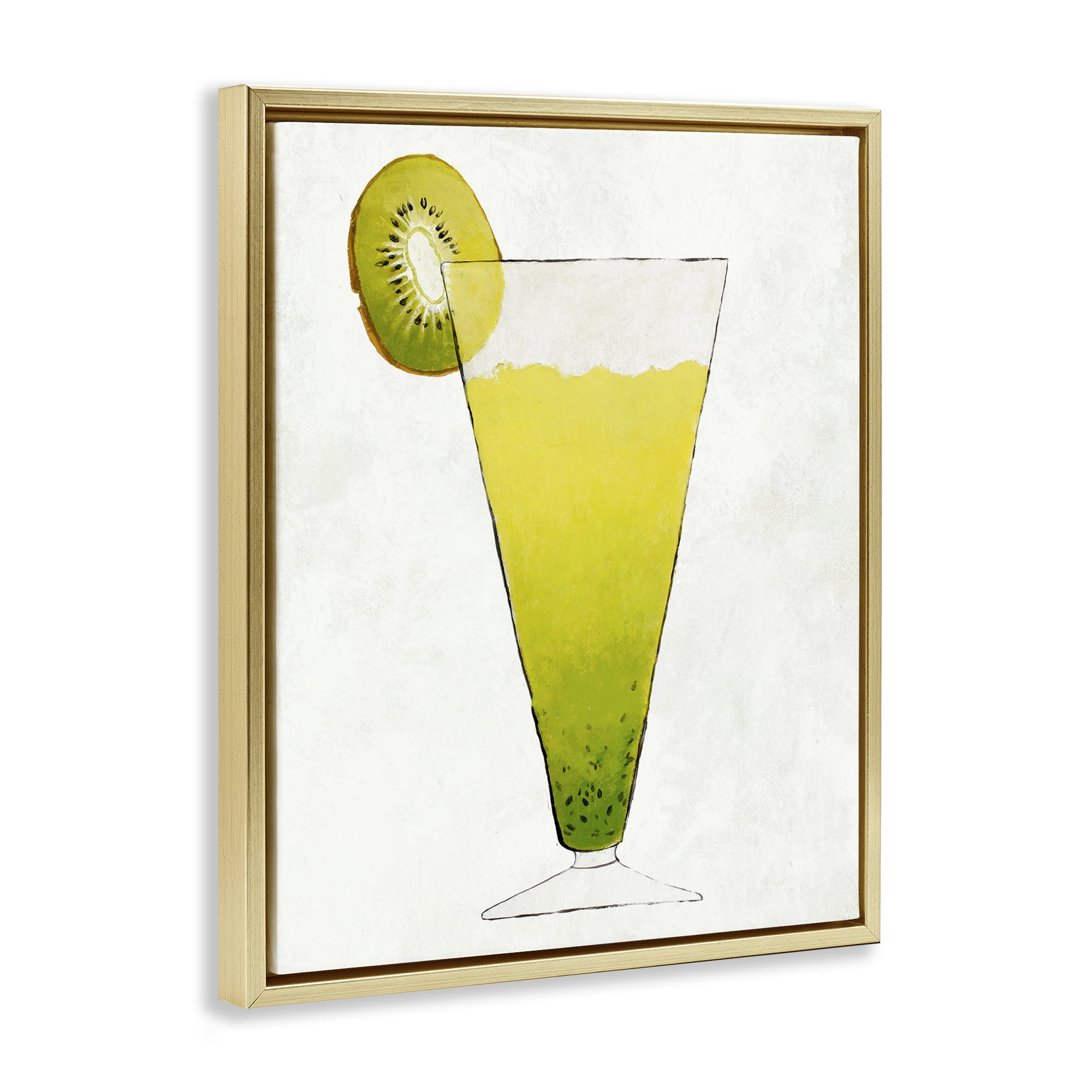 Stupell Industries Summer Cocktail Kiwi Slice Gold Framed Floater Canvas Wall Art, design by Lorenzo Collective
