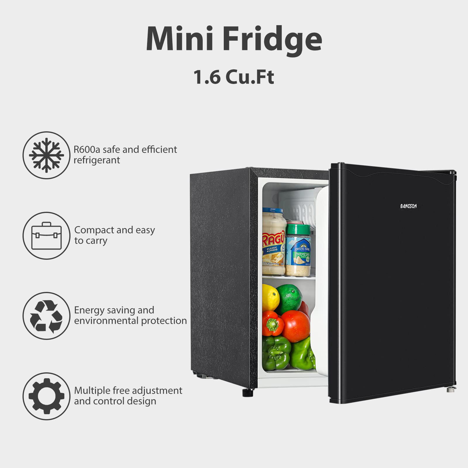 BANGSON Mini Fridge with Freezer, 2 Door Small Refrigerator with