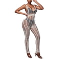 thumbnail image 2 of Txlixc Suéter de playa de mono femenino suéter de playa transparente hueco sólido cuello V sin mangas mono largo bañador bikini Txlixc  moda, 2 of 7