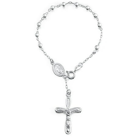 3mm Ball 925 Silver Infinity Cross Rosary Crucifix Bracelet