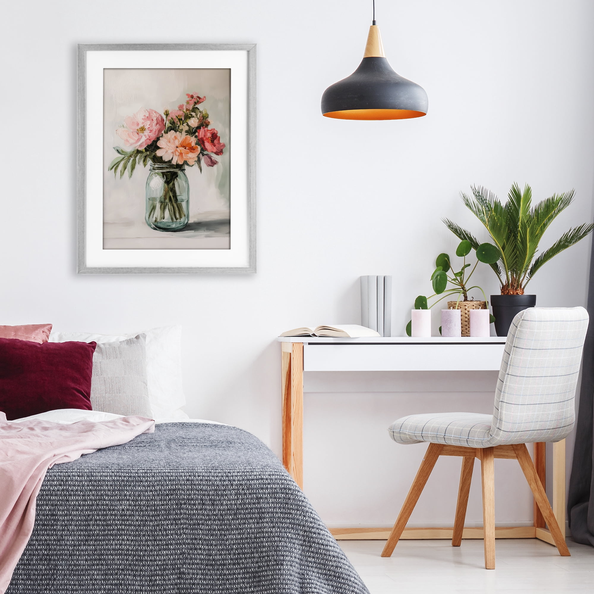 Stupell Industries Pink Flower Stems in Jar Gray Framed Print Under Glass, design by Petal Prints Design