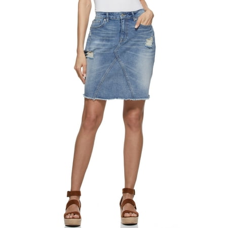 Scoop Women's Destructed A-Line Jean Mini Skirt