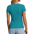 thumbnail image 4 of Dwellite Womens Short Sleeve Henley Shirts V Neck Solid Tops Fitted Basic Casual shirts Summer Blouses 2026 Turquoise M, 4 of 6