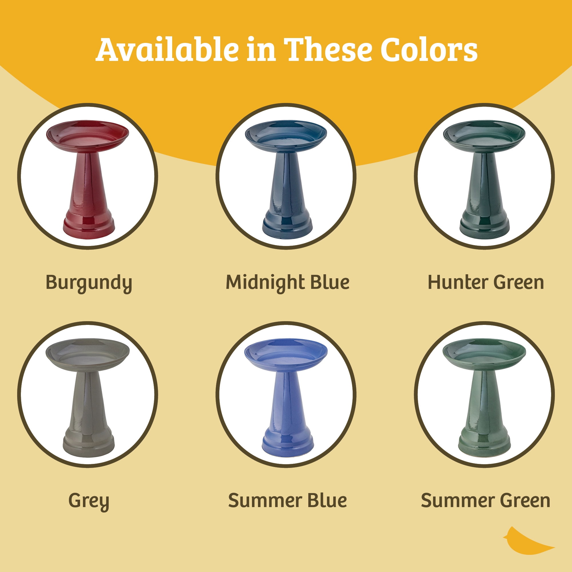 Birds Choice Ohio Stoneware Weather Resistant Ceramic Clay Pedestal Bird Bath, 22"H x 17"D, Hunter Greenreen