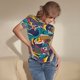 thumbnail image 3 of Balery Colorful Carp Streamer Body de cuello redondo de manga corta para mujer Tops de manga corta Tops básicos-X-Large, 3 of 7