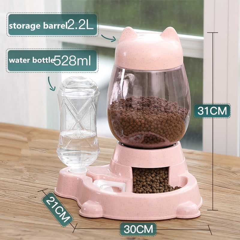 Birdsexy 2 in 1 Automatic Feeder Pet Stuff Dog Cat Drinking Bowl For Pets Water Drinking Feeder Storage Continuous Food Dispenser for Pet Cat Dog - Pink