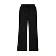 thumbnail image 3 of Lovskoo Capri Pants for Women Cotton and Linen Trendy Casual Solid Color Elastic Loose Lounge Pants Straight Wide Leg Trousers with Pocket Black, 3 of 6