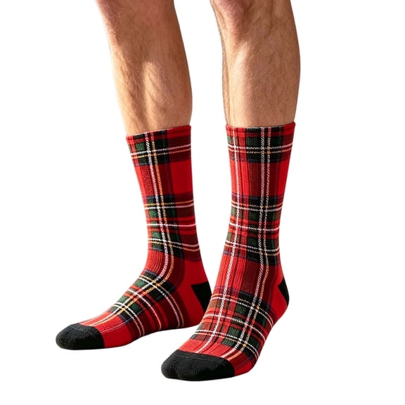 Cmfcve Men's Plaid Crew Socks Breathable Mid-Calf Socks for Daily Wear Party Holiday Gift