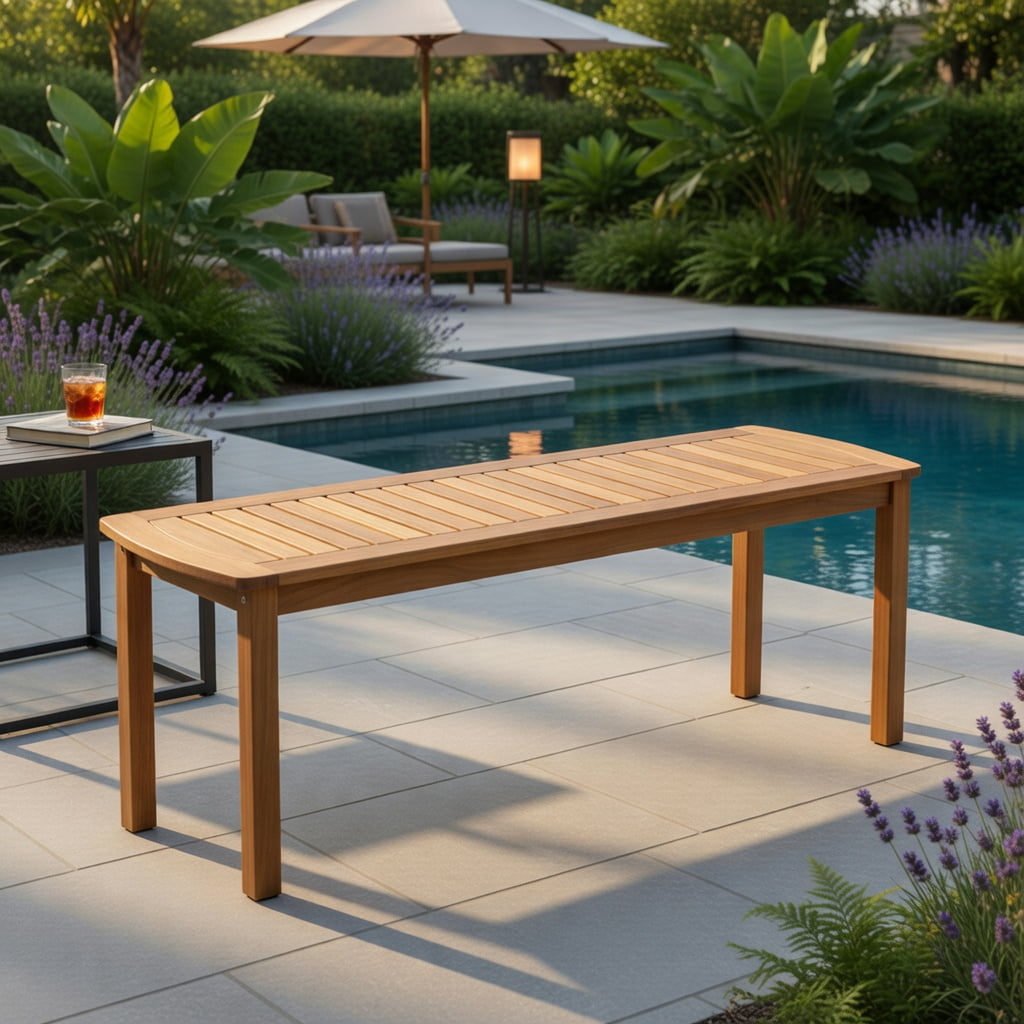 Hommoo Set of 2 Acacia Wood Outdoor Benches, Slatted Garden Bench for Patio, Deck & Entryway, 48" Rustic Wooden Seating, Natural
