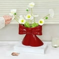 thumbnail image 5 of Red Ceramic Bow Vase for Centerpieces Minimalist Farmhouse Vase Flowers Tulip Pampas Grass Vase Flower Vase Modern Home Decor Vase Cute Decorative Vase for Table Bathroom Shelf, 5 of 6