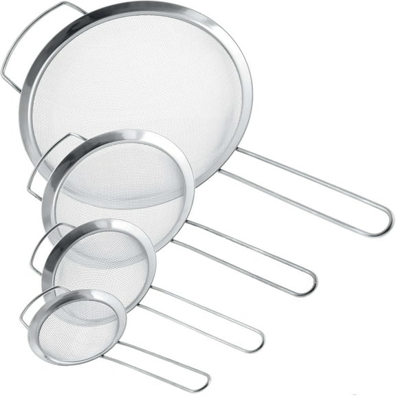 4 Pcs Super Wire Extra Fine Mesh Strainer with Handle,Stainless Steel Wire Strainers for Kitchen,Metal Sieves for Steeping Loose Leaf Tea,Straining Cocktail,Juice and Sifting Flour,Powdered Sugar