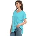 thumbnail image 4 of Women's V Neck T-shirt with Rolled Sleeves, Summer Loose Fit Tops with Side Split, 4 of 5