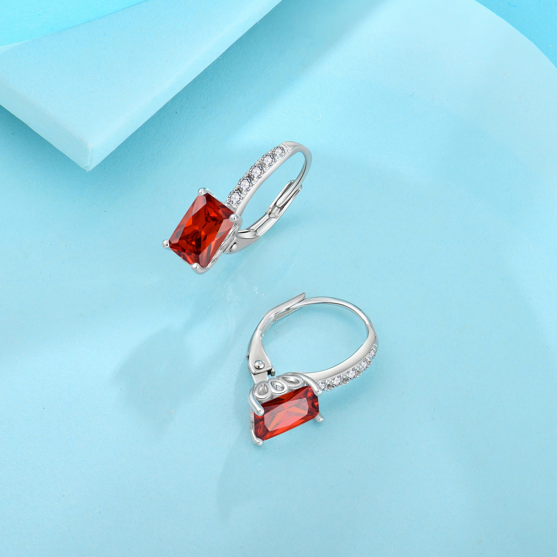 FJ Princess Cut Dangle Drop Earrings 925 Sterling Silver Square Leverback Earrings January Birthstone Garnet Jewelry Gifts for Women
