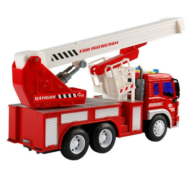Camión de bomberos ligero y con sonido 1:16 para niños, juguetes para niños, vehículos inerciales impulsados por fricción, coches, juguete de regalo