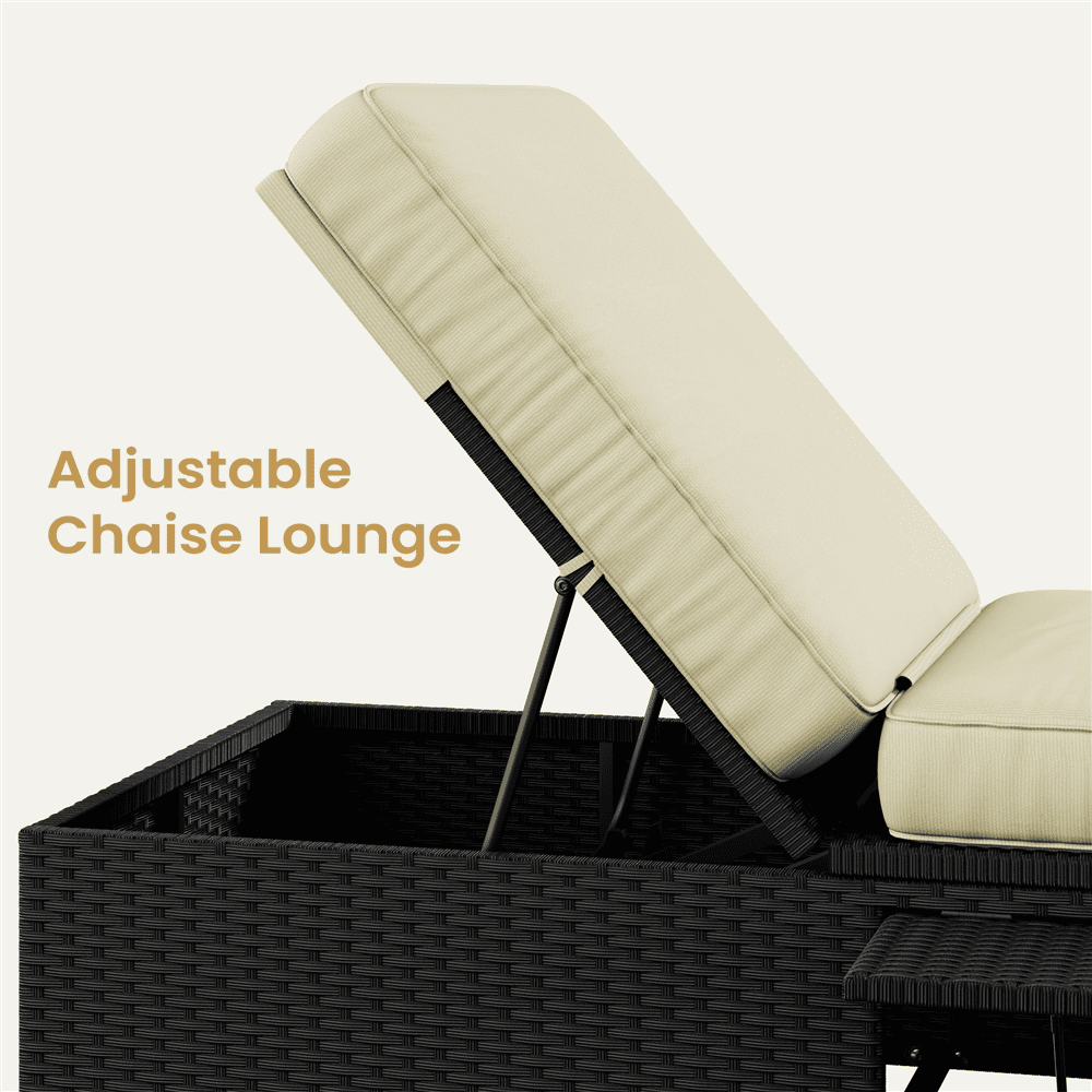 Renwick Patio Reclining Chaise Lounge with Adjustable Backrest, Black/Beige