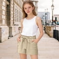 thumbnail image 2 of ZLBDYG Teen Cotton Linen Shorts Girls Oversized Elastic Waist Wide Leg Shorts Drawstring Summer Casual Beach Short Pants with Pocket, 2 of 4