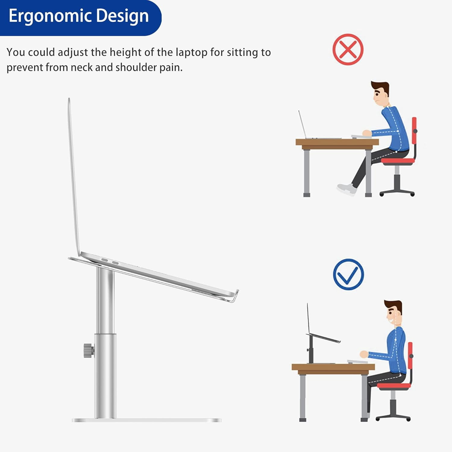 LSX6N Laptop Stand, Ergonomic Adjustable Notebook Riser Holder, Computer Stand Compatible with Air, Pro, Dell, HP, Lenovo More 10-15.6" Laptops, Black