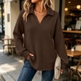 thumbnail image 3 of Women’s Waffle Collar Sweatshirt, Oversized Pullover Long Sleeve Sweatshirt, Fall Fashion Sport Casual Tops with Pockets, 3 of 8