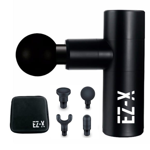 EZ-X Mini 2.0- Premium Percussion Massage Gun- Extra Power- Whisper Quiet- Pocket Sized- 3200 RPM- Lightweight Massager with 4 Attachment Heads [Includes Carrying Case]- Black