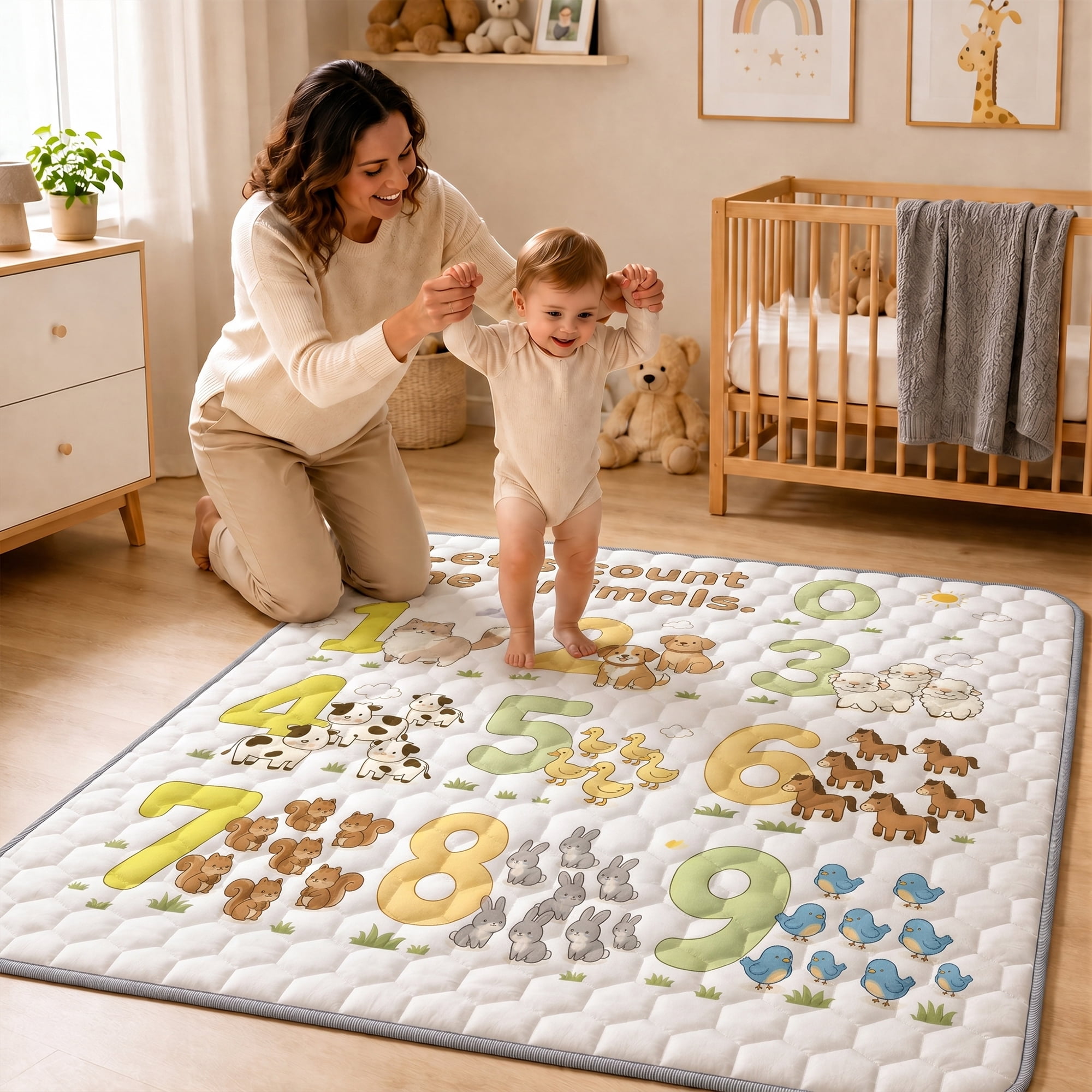BEAUTYPEAK Baby Play Mat, 50"x50" Mat Perfect for Use Baby Playpen,Non-Slip Foldable Mat for Toddlers and Babies