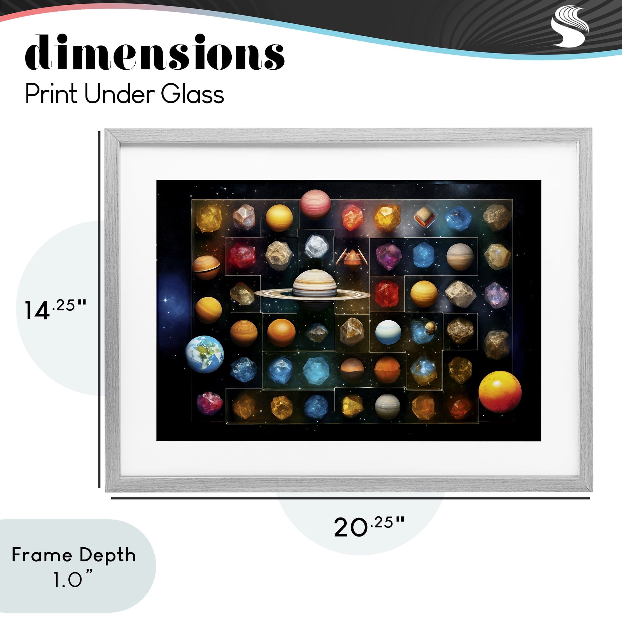Stupell Industries Celestial Gems & Planets Gray Framed Print Under Glass, design by Ray Powers