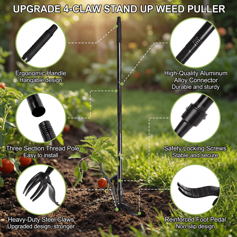 Stand-Up Weed Puller with 4-Claw Steel Head, 44-Inch photo 2