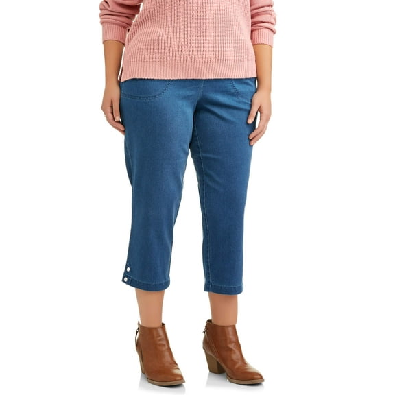 JMS Just My Size by Hanes Women's Plus Snap Hem Pull On Cropped Pants, 23" Inseam, Sizes 0X-4X