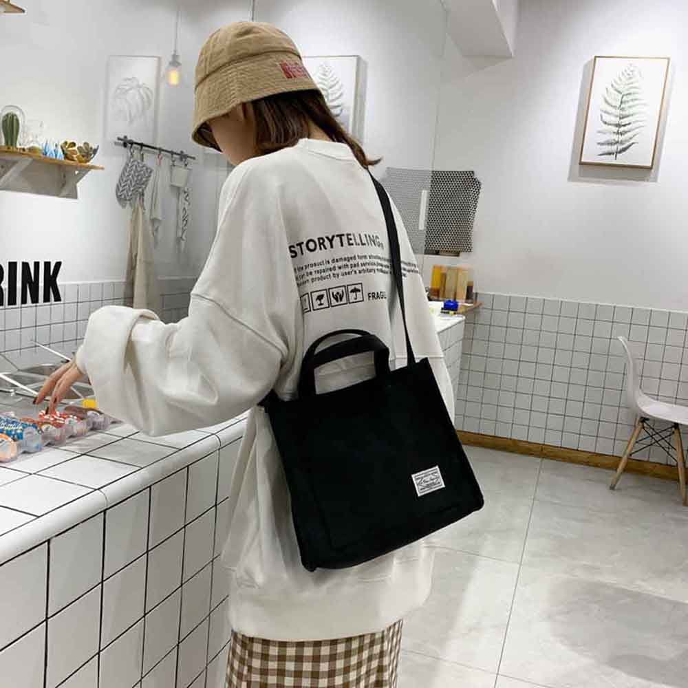 Cbcbtwo Crossbody Bags for Women, 10" Canvas Crossbody Bag Shoulder Bag Crossbody Purse Messenger Bag, Fashion Plain Canvas Corduroy Shopping Handbags Gifts for Women (Black)