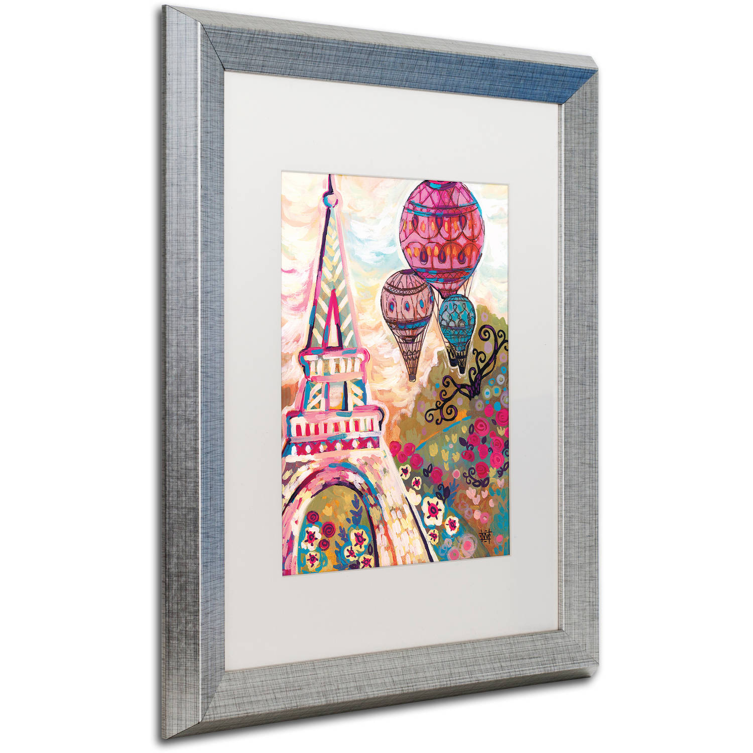 Trademark Fine Art "Ballons Sur Paris" Canvas Art by Natasha Wescoat, White Matte, Silver Frame