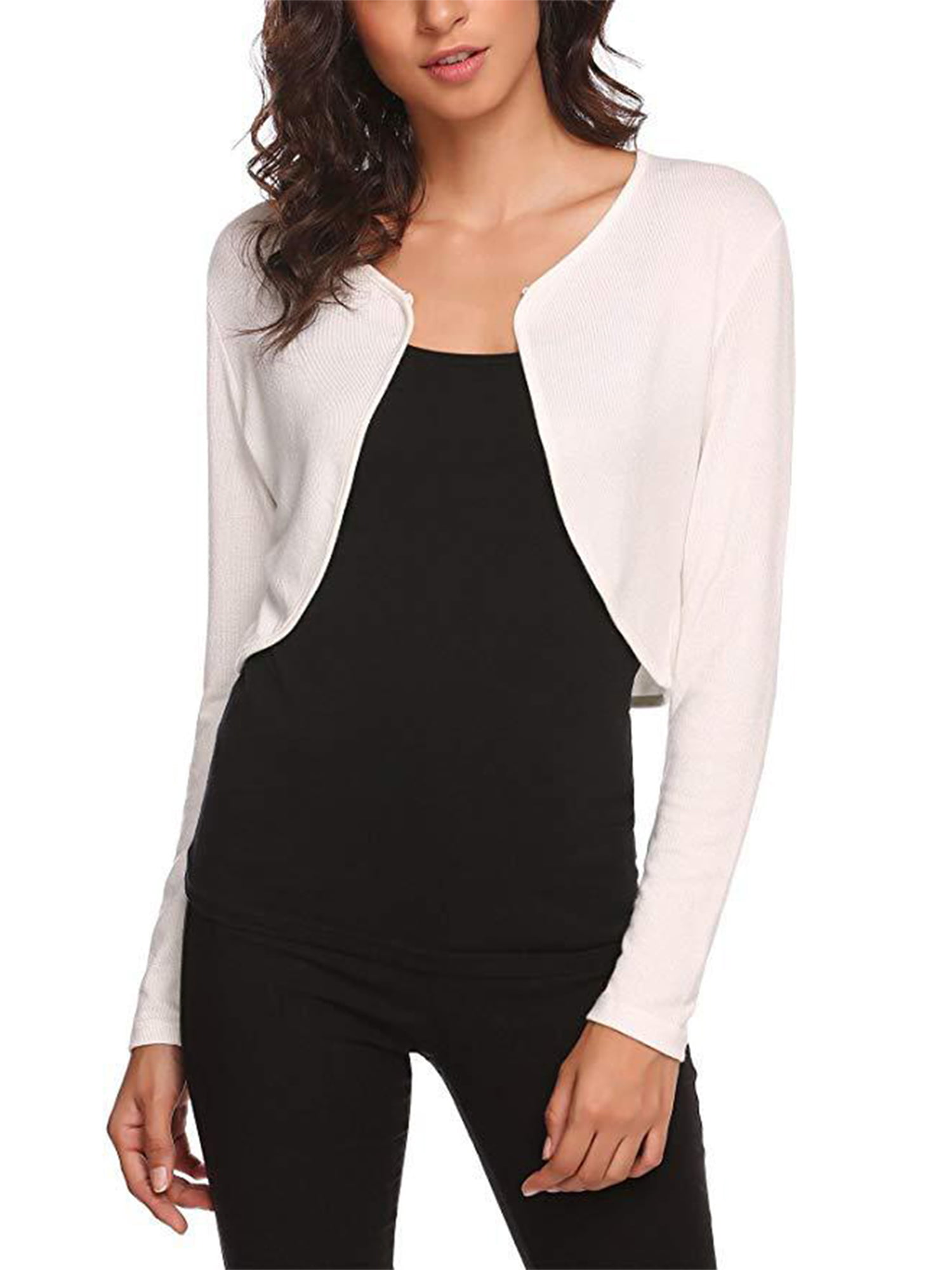 Women Open Front Knit Bolero Cardigan Solid Long Sleeve Cropped Sweater  Shrug Crop Top Cardigan Coat for Dress - Walmart.com