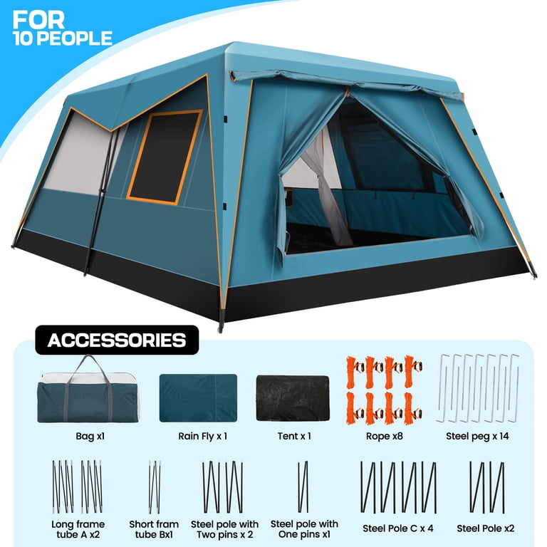 COBIZI, 10x14FT Heavy Duty Waterproof Camping Tent, Double Layer