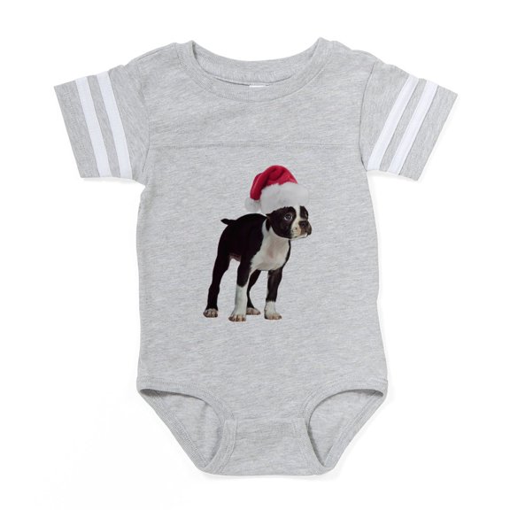 CafePress - Boston Terrier Santa - Cute Infant Baby Football Bodysuit