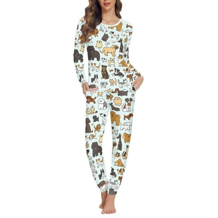 

Renewold Winter Pajamas for Women Warm Puppy Paradise Print Shirt Thermal Skin Friendly Pajamas Top and Pants Home Casual Sleepwear Size 5XL