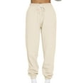 thumbnail image 2 of XFLWAM Women's High Waisted Sweatpants Baggy Fleece Lined Lounge Pants Comfy Wide Leg Drawstring Joggers with Pockets Beige S, 2 of 5
