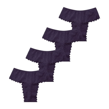 

QIPOPIQ Underwear for Women Plus Size Sexy 4PC Lace Flowers Low Waist G-string Lingerie Thongs Panties